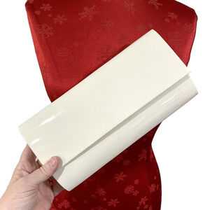 White Patent Clutch Purse Converts To Shoulderbag Sleek Mid Century Modern Look